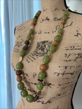 Chico's Olive Green and Brown Bead Necklace